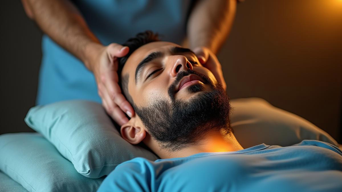 Homme recoit soins Reiki