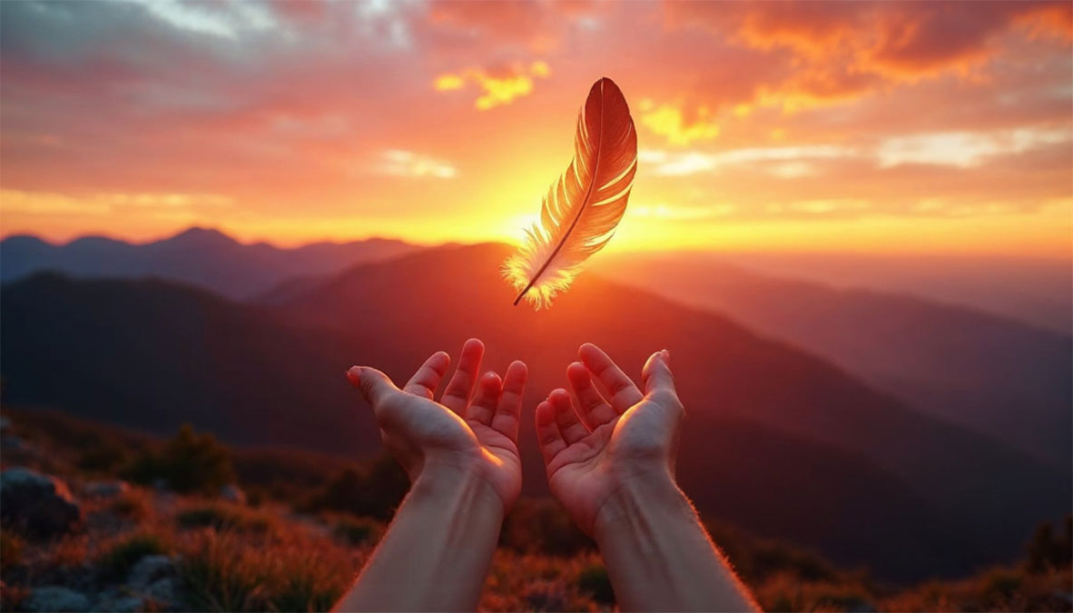 Mains qui laisse allez une plumes d'oiseau