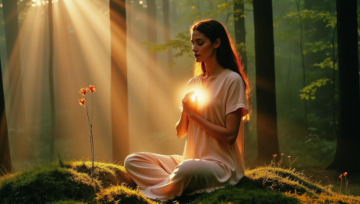 Femme médite dans forest