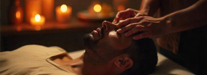 men receiving Reiki on a massage table